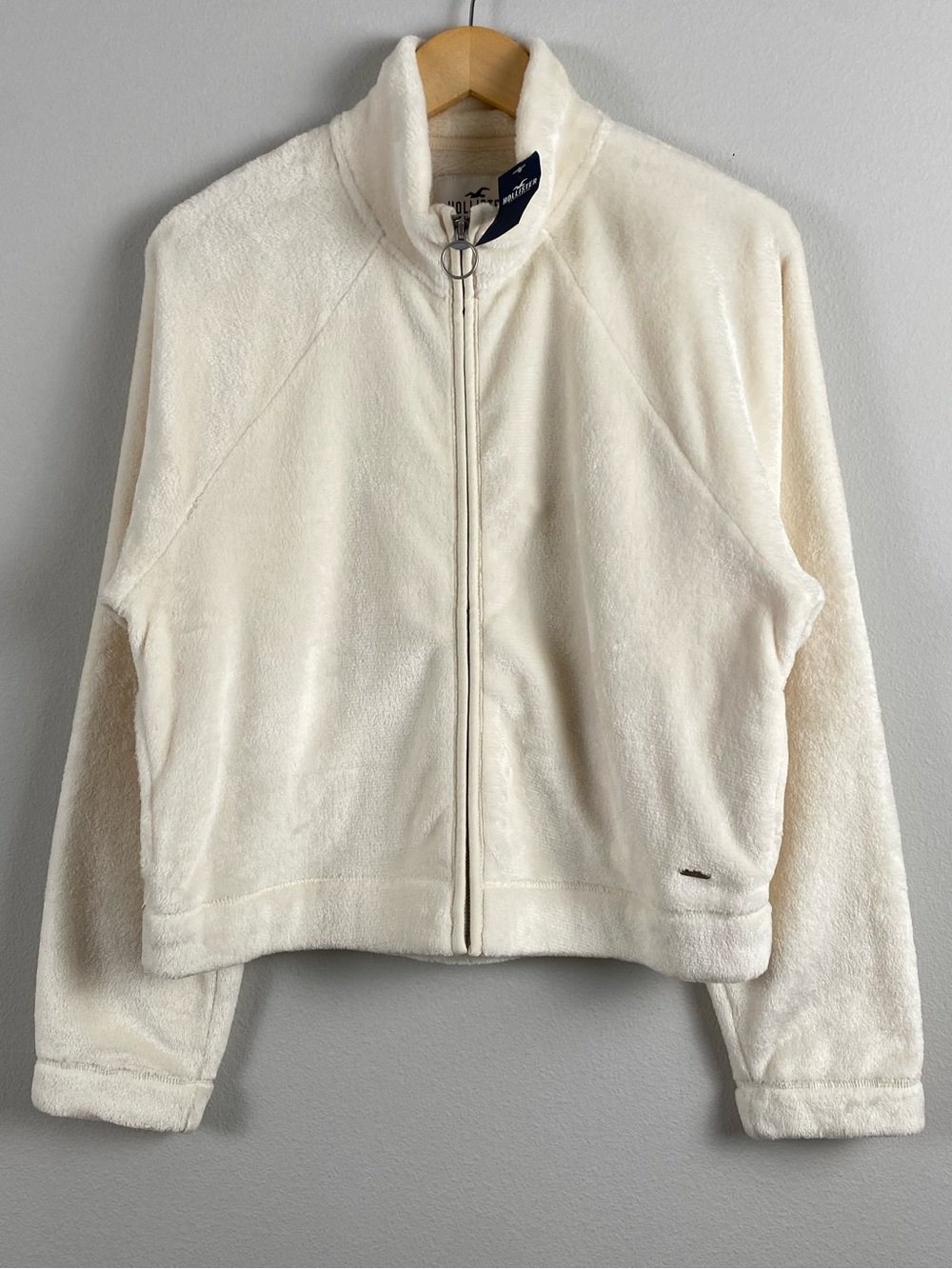 Hollister Plush Fleece Mock Neck Full Zip Sweater Jacket | Off White